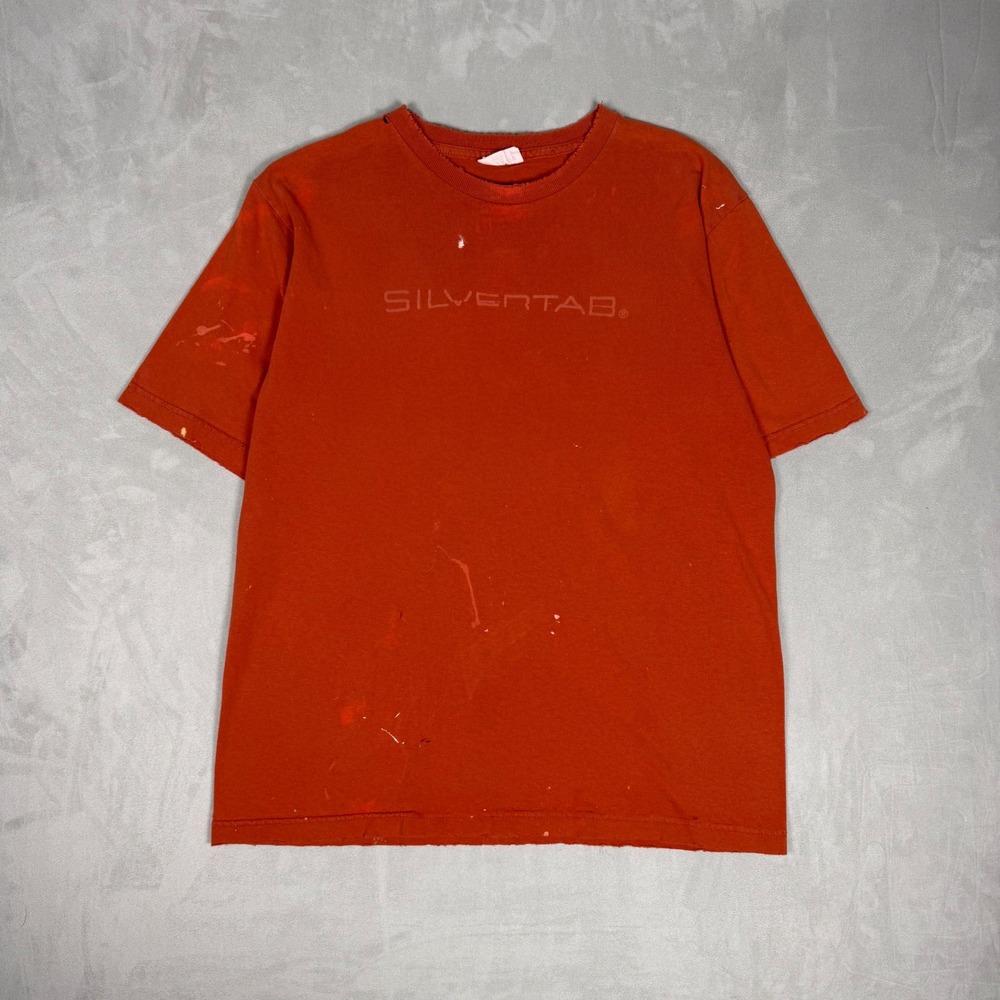 90s Mens Levi's SilverTab Distressed Graphic Logo T-Shirt Orange Size M